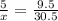 \frac{5}{x}=\frac{9.5}{30.5}