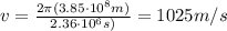 v=\frac{2 \pi (3.85\cdot 10^8 m)}{2.36\cdot 10^6 s)}=1025 m/s
