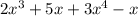 2x^3 + 5x + 3x^4 - x