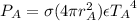 P_{A}=\sigma (4\pi r_{A}^{2}) \epsilon {T_{A}}^{4}