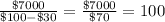 \frac{\$7000}{\$100-\$30}=\frac{\$7000}{\$70}=100