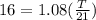 16=1.08(\frac{T}{21} )