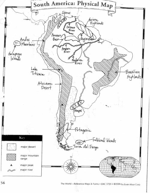 39 !  south america physical map label the following on the physical map:   1. atlantic ocean  2. pa