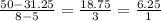\frac{50 - 31.25}{8 - 5}  =  \frac{18.75}{3}  = \frac{6.25}{1}