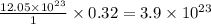 \frac{12.05\times 10^{23}}{1}\times 0.32=3.9\times 10^{23}