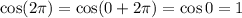 \cos(2\pi)=\cos(0+2\pi)=\cos0=1