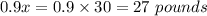 0.9x=0.9\times 30=27\ pounds