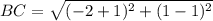 BC=\sqrt{(-2+1)^2+(1-1)^2}