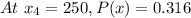 At\ x_4=250 , P(x)= 0.316\\