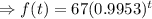 \Rightarrow f(t)=67(0.9953)^t