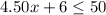 4.50x+6\leq 50