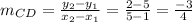m_{CD} =\frac{y_{2}-y_{1}}{x_{2}-x_{1}}=\frac{2-5}{5-1}=\frac{-3}{4}