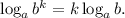 \log_ab^k=k\log_ab.