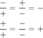 \dfrac{-}{+}=\dfrac{+}{-}=-\\\\\dfrac{+}{+}=\dfrac{-}{-}=+