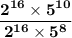 \mathbf{\dfrac{2^{16} \times 5^{10}}{2^{16} \times 5^8}}