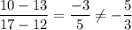 \dfrac{10-13}{17-12}=\dfrac{-3}{5}\neq-\dfrac{5}{3}