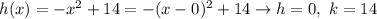 h(x)=-x^2+14=-(x-0)^2+14\to h=0,\ k=14