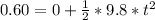 0.60 = 0 + \frac{1}{2}*9.8*t^2