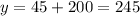 y=45+200=245