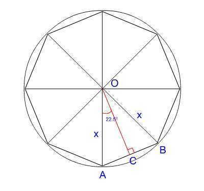 Ahomeowner has an octagonal gazebo inside a circular area. each vertex of the gazebo lies on the cir