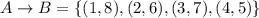 A\rightarrow B=\{(1,8),(2,6),(3,7),(4,5)\}