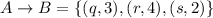 A\rightarrow B=\{(q,3),(r,4),(s,2)\}