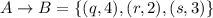 A\rightarrow B=\{(q,4),(r,2),(s,3)\}