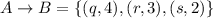 A\rightarrow B=\{(q,4),(r,3),(s,2)\}