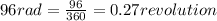 96rad=\frac{96}{360}=0.27revolution