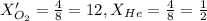 X'_{O_2}=\frac{4}{8}=\farc{1}{2},X_{He}=\frac{4}{8}=\frac{1}{2}