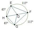 Circle d is shown with the measures of the minor arcs. which segments are congruent?  eh and ef gh a