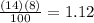 \frac{(14)(8)}{100}=1.12