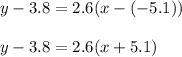 y-3.8=2.6(x-(-5.1))\\\\y-3.8=2.6(x+5.1)
