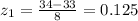 z_1=\frac{34-33}{8}=0.125