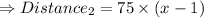 \Rightarrow Distance_2=75\times (x-1)