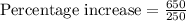 \text{Percentage increase}=\frac{650}{250}