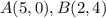 A(5,0),B(2,4)