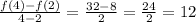 \frac{f(4) - f(2)}{4 - 2}  =  \frac{32 - 8}{2}  =  \frac{24}{2}  = 12