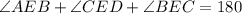 \angle AEB + \angle CED + \angle BEC = 180