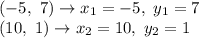 (-5,\ 7)\to x_1=-5,\ y_1=7\\(10,\ 1)\to x_2=10,\ y_2=1