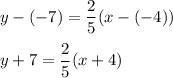 y-(-7)=\dfrac{2}{5}(x-(-4))\\\\y+7=\dfrac{2}{5}(x+4)