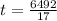 t = \frac{6492}{17}