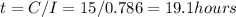 t=C/I=15/0.786 =19.1 hours