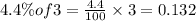 4.4\% {of} 3=\frac{4.4}{100}\times 3=0.132