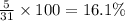 \frac{5}{31} \times 100 =16.1\%