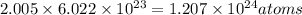 2.005 \times 6.022\times 10^{23}=1.207\times 10^{24} atoms