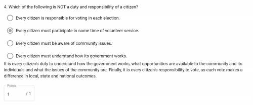 Which of the following is a responsibility of a united states citizen rather then a duty?