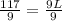 \frac{117}{9} = \frac{9L}{9}