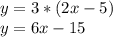 y = 3 * (2x-5)\\y = 6x-15