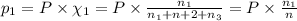 p_1=P\times \chi_1=P\times \frac{n_1}{n_1+n+2+n_3}=P\times \frac{n_1}{n}